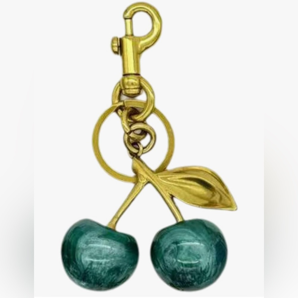 Emerald and Gold Cherry Bag Charm or Keyring